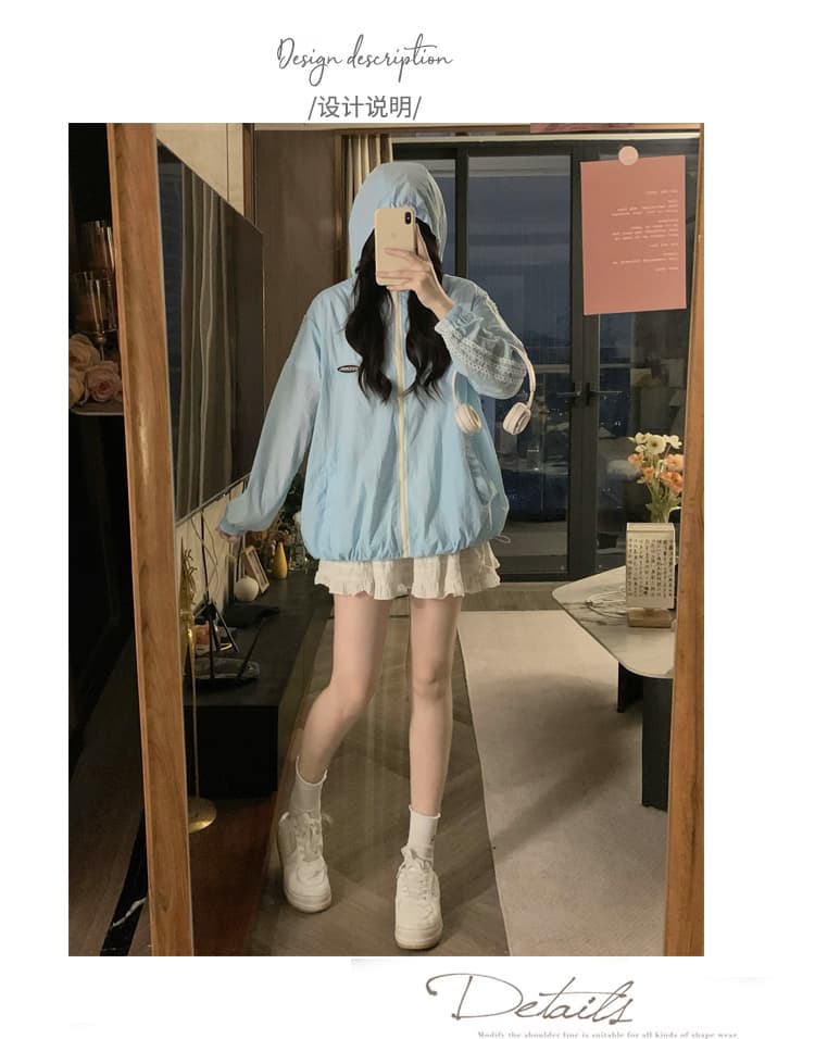여름 드레스 긴팔 자외선 차단 의류 국방 자외선 빅 사이즈 루즈핏 녹색 레이스 맨위 오픈 가디건 지퍼 신제품 야외 상세 이미지 10