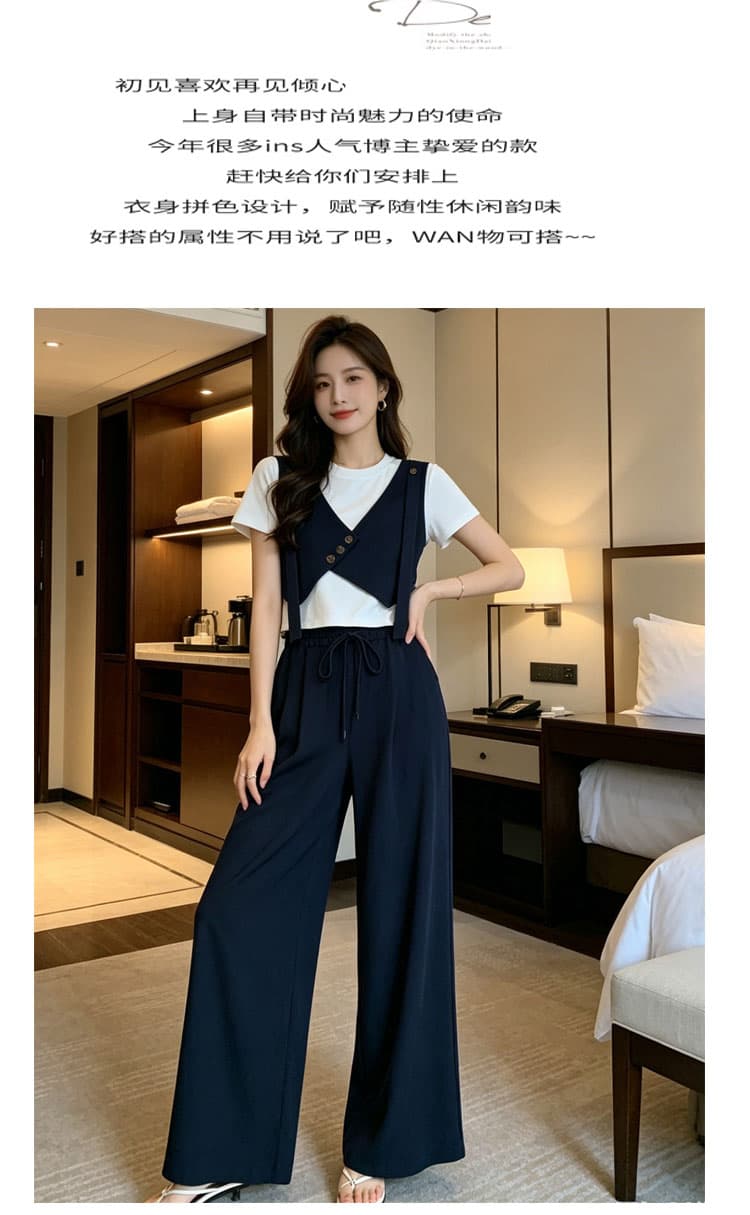 여름 가짜 세 조각 바지 맨위 패션 세트 여름 드레스 새로운 반팔 표지 배 슬림해 보이는 바지 밴딩 펌프 로프 상세 이미지 10