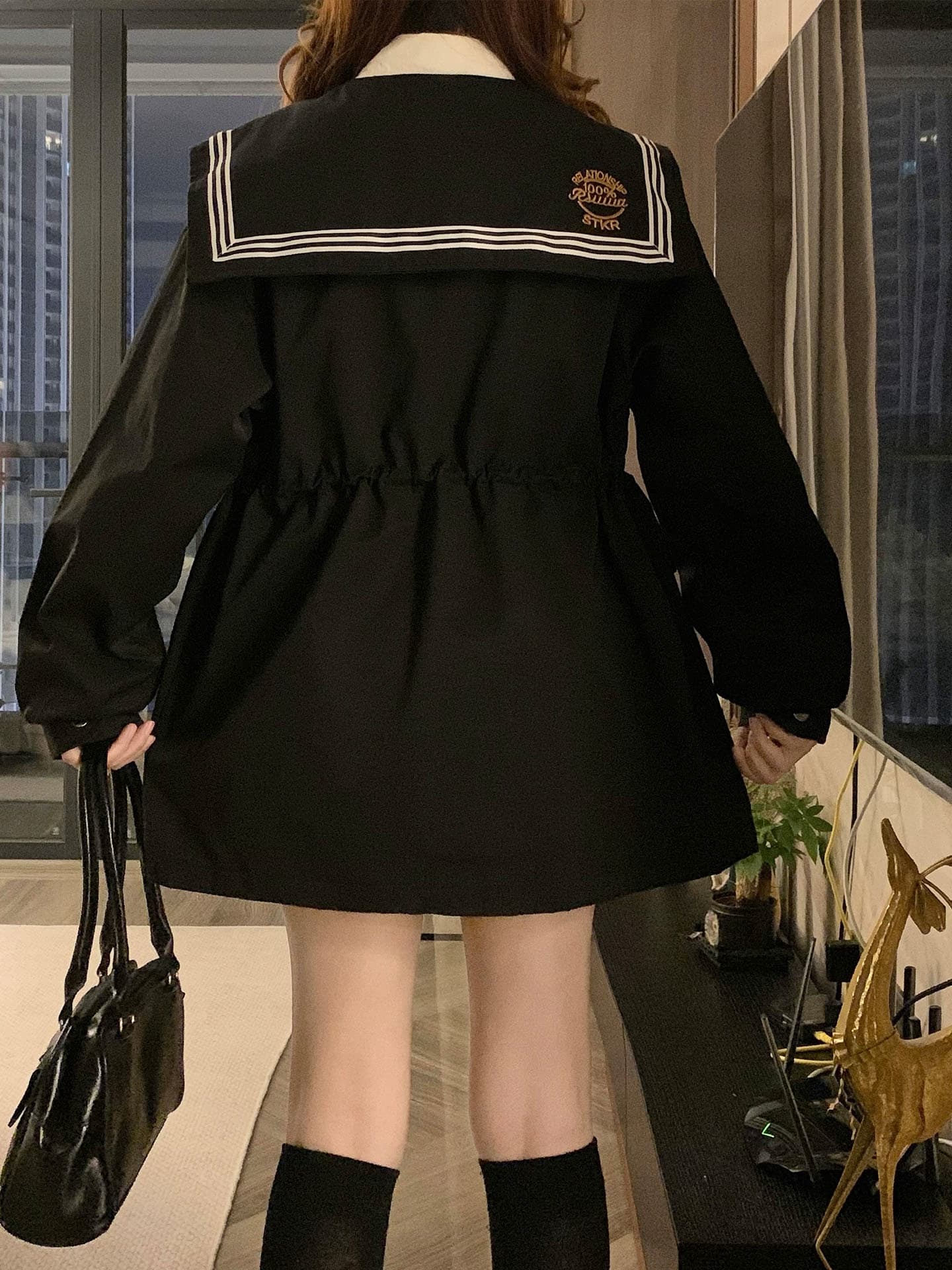 가을 의상 새로운 베이비 칼라 학원 스타일 슬림해 보이는 맨위 재킷 웃음 하 바람 오픈 가디건 지퍼 펌프 로프 패션 긴팔 이미지 2