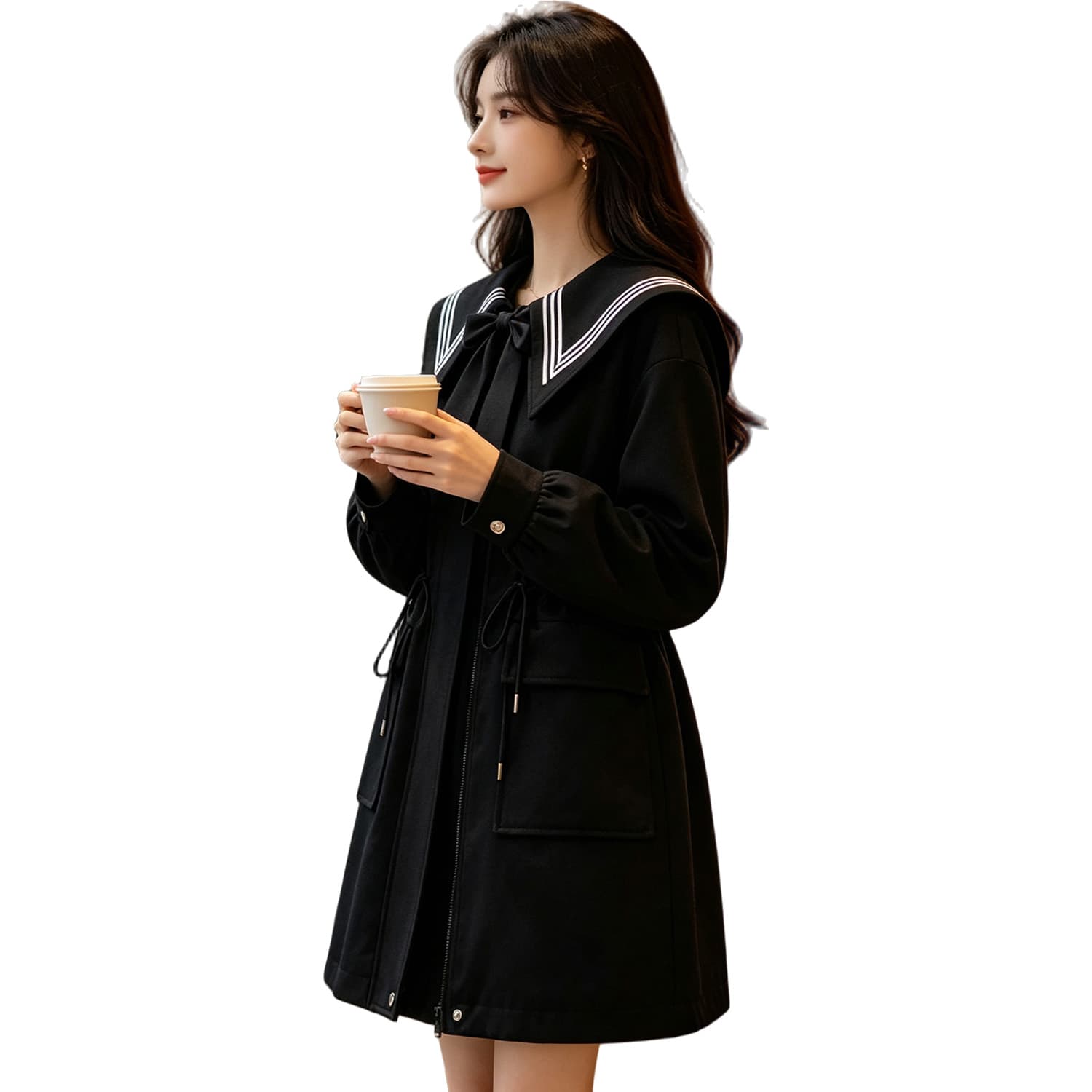 학원 스타일 웃음 하 바람 재킷 맨위 패션 베이비 칼라 해군 칼라 슬림해 보이는 중간 길이 펌프 로프 이미지 6