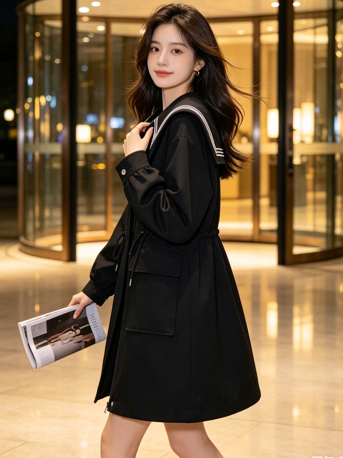 학원 스타일 웃음 하 바람 재킷 맨위 패션 베이비 칼라 해군 칼라 슬림해 보이는 중간 길이 펌프 로프 이미지 3