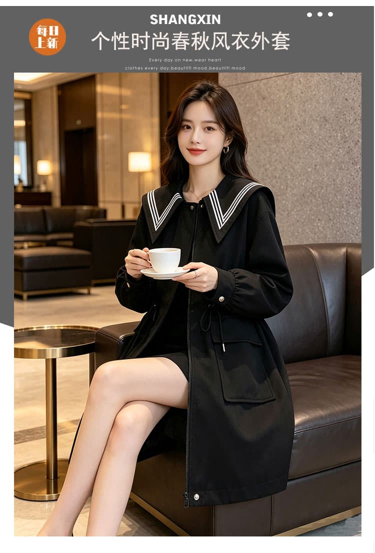 학원 스타일 웃음 하 바람 재킷 맨위 패션 베이비 칼라 해군 칼라 슬림해 보이는 중간 길이 펌프 로프 상세 이미지 2