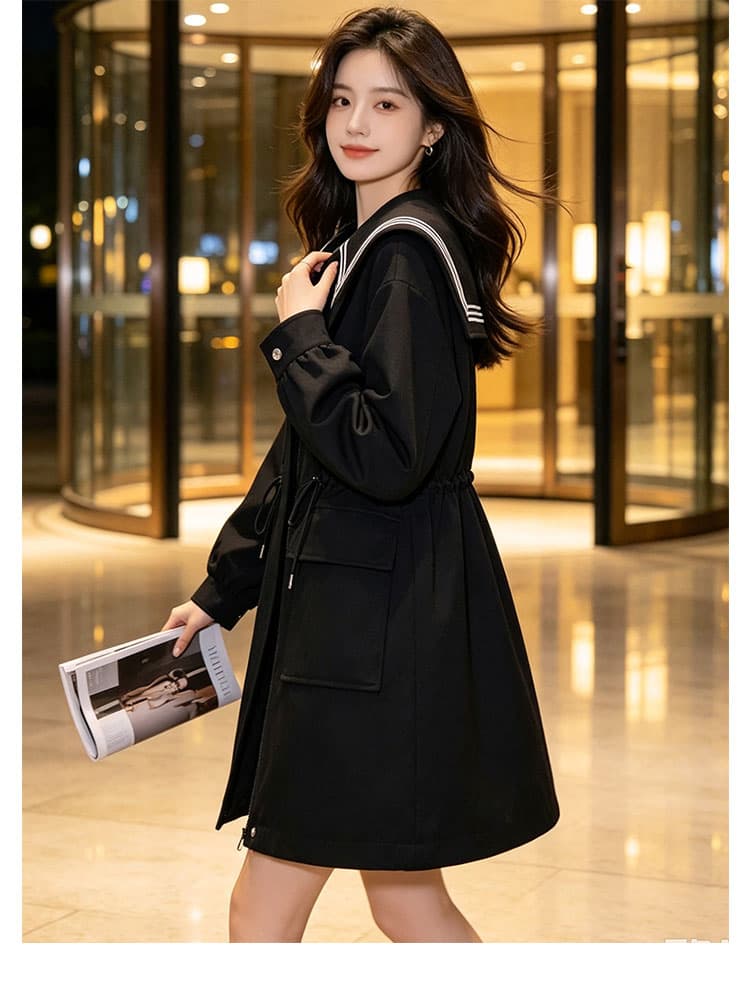 학원 스타일 웃음 하 바람 재킷 맨위 패션 베이비 칼라 해군 칼라 슬림해 보이는 중간 길이 펌프 로프 상세 이미지 5