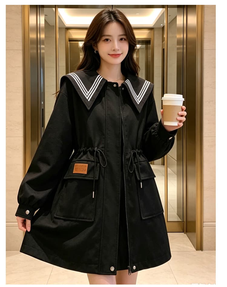 학원 스타일 웃음 하 바람 재킷 맨위 패션 베이비 칼라 해군 칼라 슬림해 보이는 중간 길이 펌프 로프 상세 이미지 9
