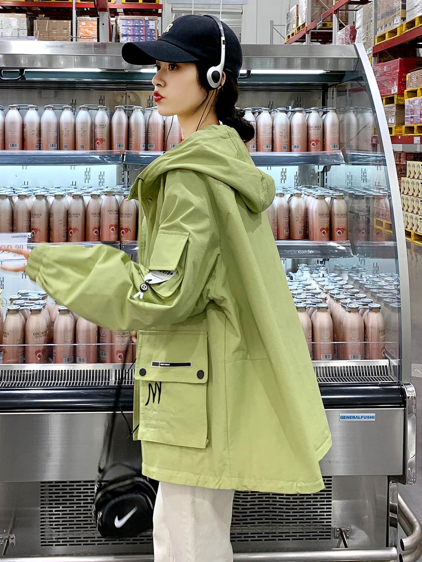 새로운 봄 가을 후드 면 소재 맨위 재킷 통통한 여동생 200 kg 학생 작은 키 학원 다용도 지방 m 자수 이미지 2