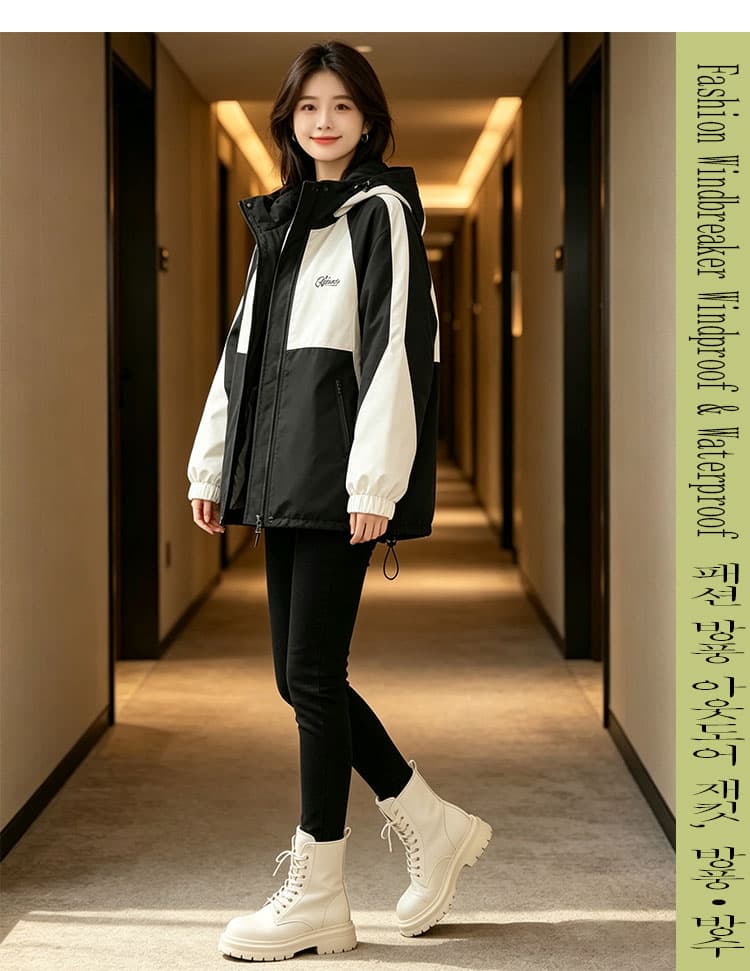 가을 의상 새로운 자켓 긴팔 야외 맨위 방풍 방수 슬림해 보이는 후드 배색 재킷 재킷 작은 키 상세 이미지 8
