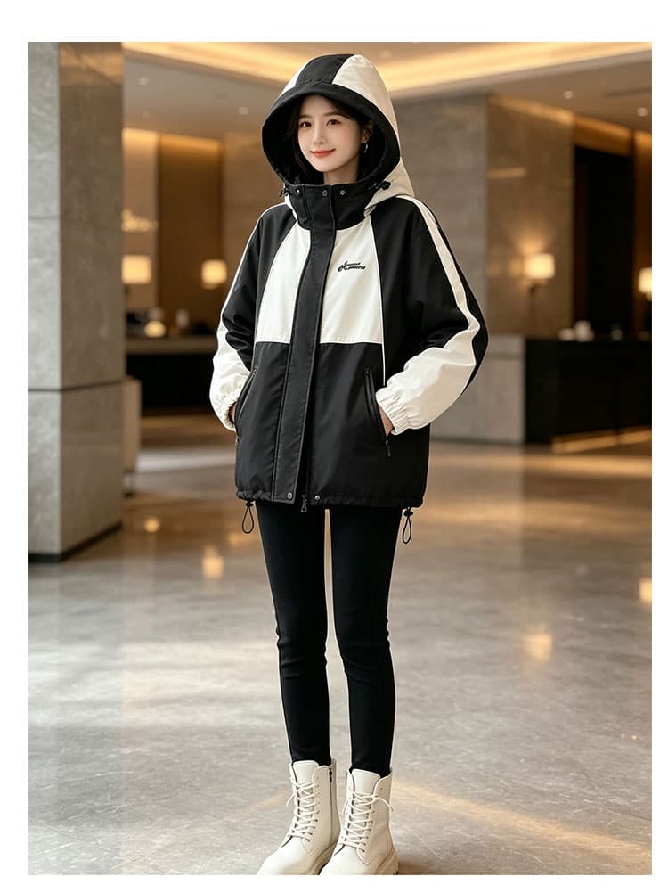 가을 의상 새로운 자켓 긴팔 야외 맨위 방풍 방수 슬림해 보이는 후드 배색 재킷 재킷 작은 키 상세 이미지 16
