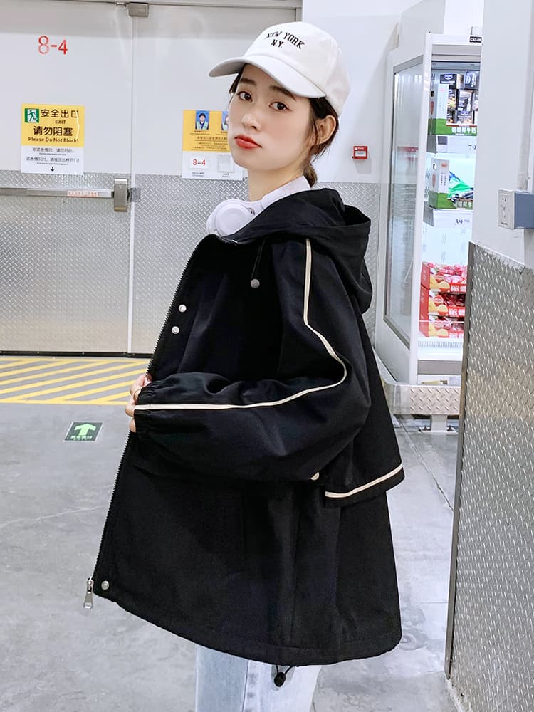 학원 스타일 작은 키 맨위 후드 봄 드레스 새로운 재킷 재킷 패션 섹션 오픈 가디건 루즈핏 슬림해 보이는 가을 의상 이미지 3