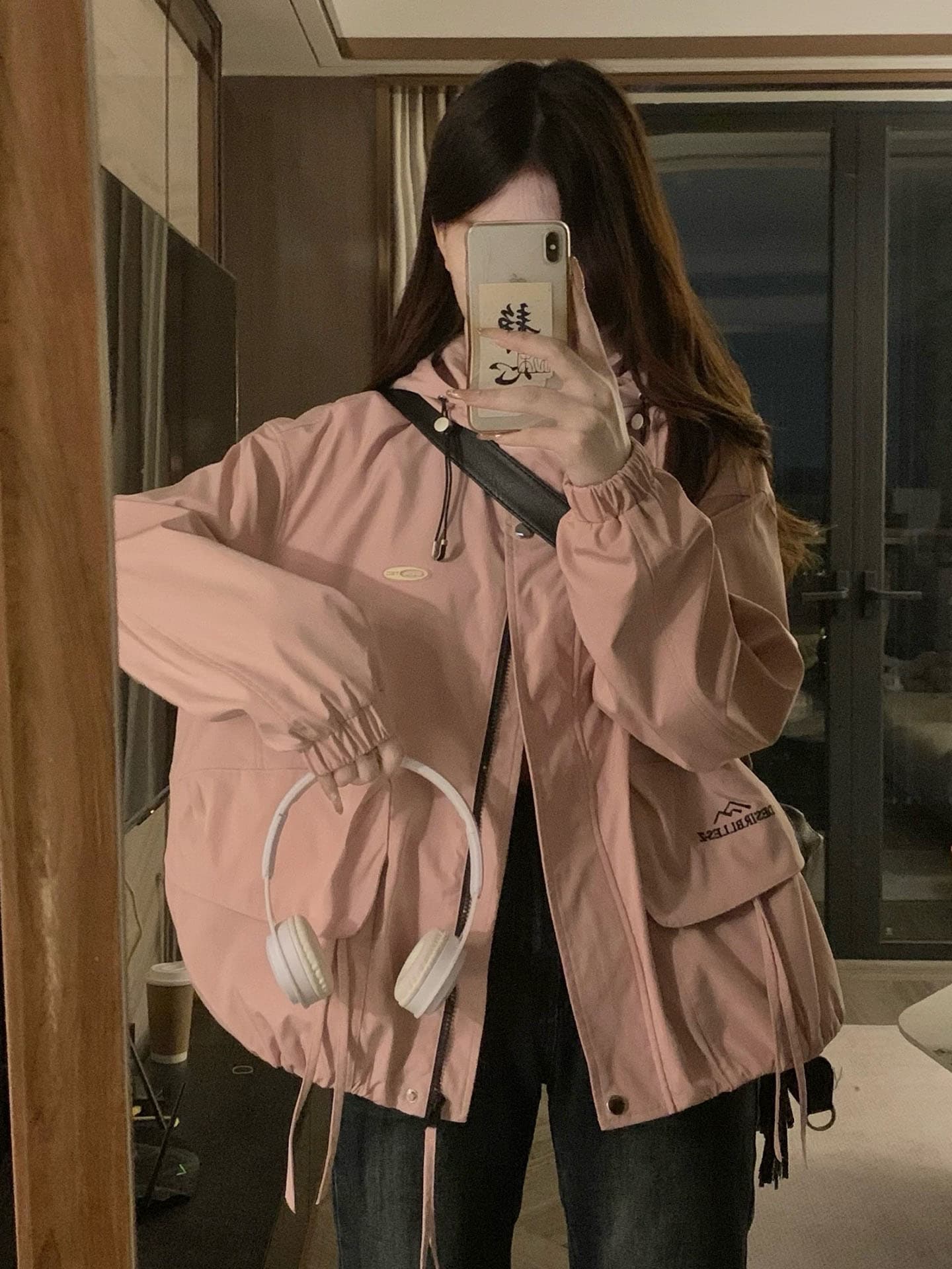 가을 의상 재킷 오픈 가디건 후드 자켓 방풍 물 지퍼 자수 빅 포켓 여성 의류 학원 스타일 패션 섹션 이미지 4