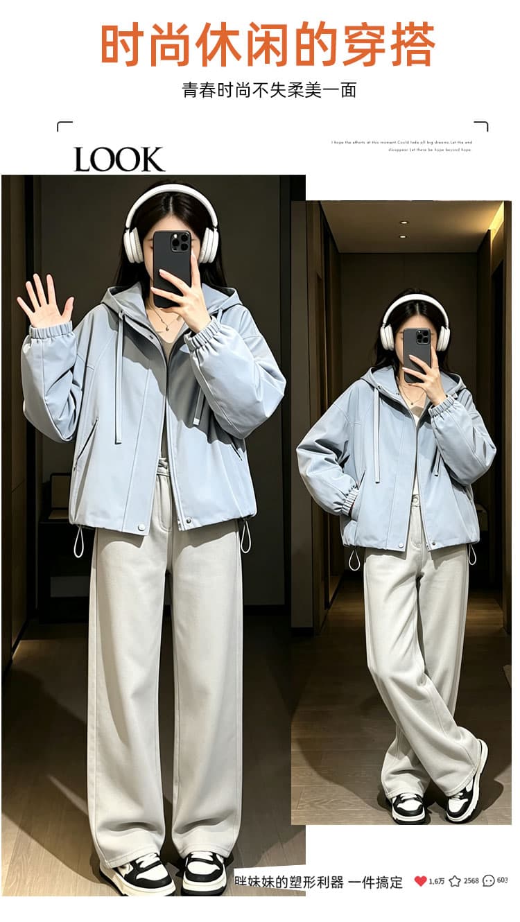 학원 스타일 가을 의상 새로운 재킷 오픈 가디건 맨위 후드 펌프 로프 긴팔 신제품 자수 내장 선 장식 펌프 Pleat 상세 이미지 6