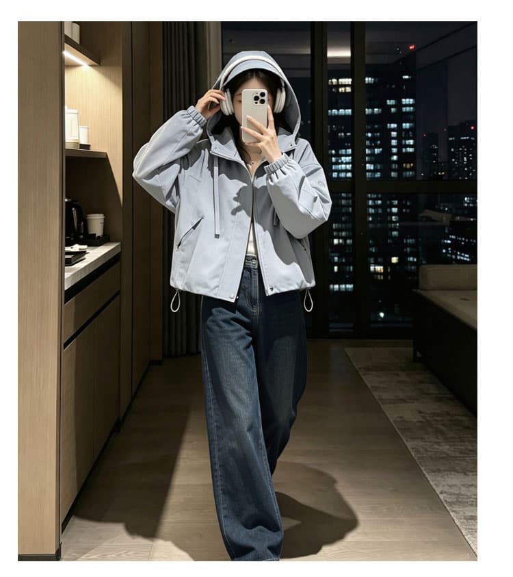 학원 스타일 가을 의상 새로운 재킷 오픈 가디건 맨위 후드 펌프 로프 긴팔 신제품 자수 내장 선 장식 펌프 Pleat 상세 이미지 9