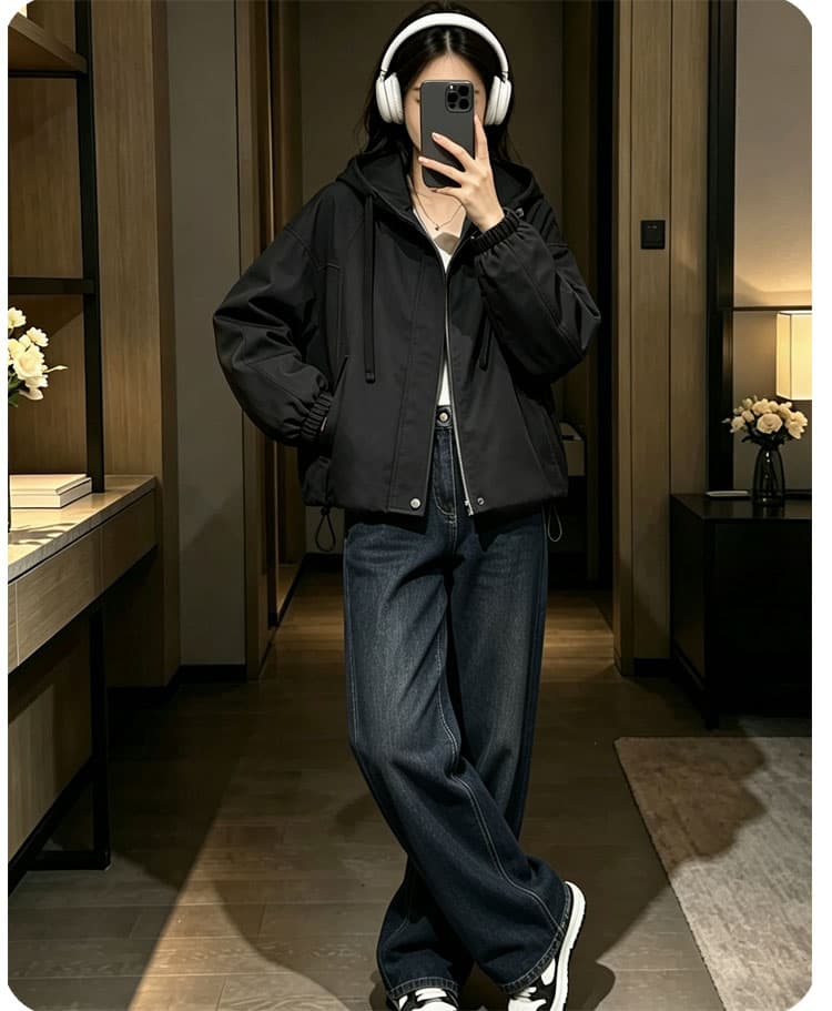 학원 스타일 가을 의상 새로운 재킷 오픈 가디건 맨위 후드 펌프 로프 긴팔 신제품 자수 내장 선 장식 펌프 Pleat 상세 이미지 20