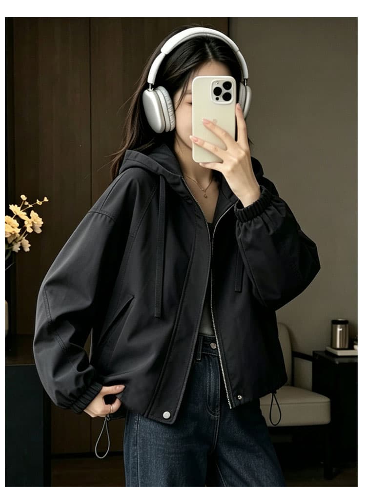 학원 스타일 가을 의상 새로운 재킷 오픈 가디건 맨위 후드 펌프 로프 긴팔 신제품 자수 내장 선 장식 펌프 Pleat 상세 이미지 21
