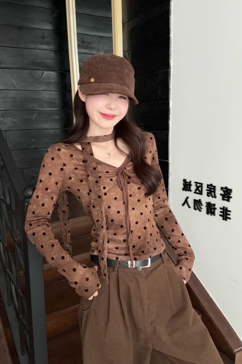 실사 정가 긴팔 기본 셔츠 폭발 도트 무늬 티셔츠 느긋한 바람 맨위 상세 이미지 3