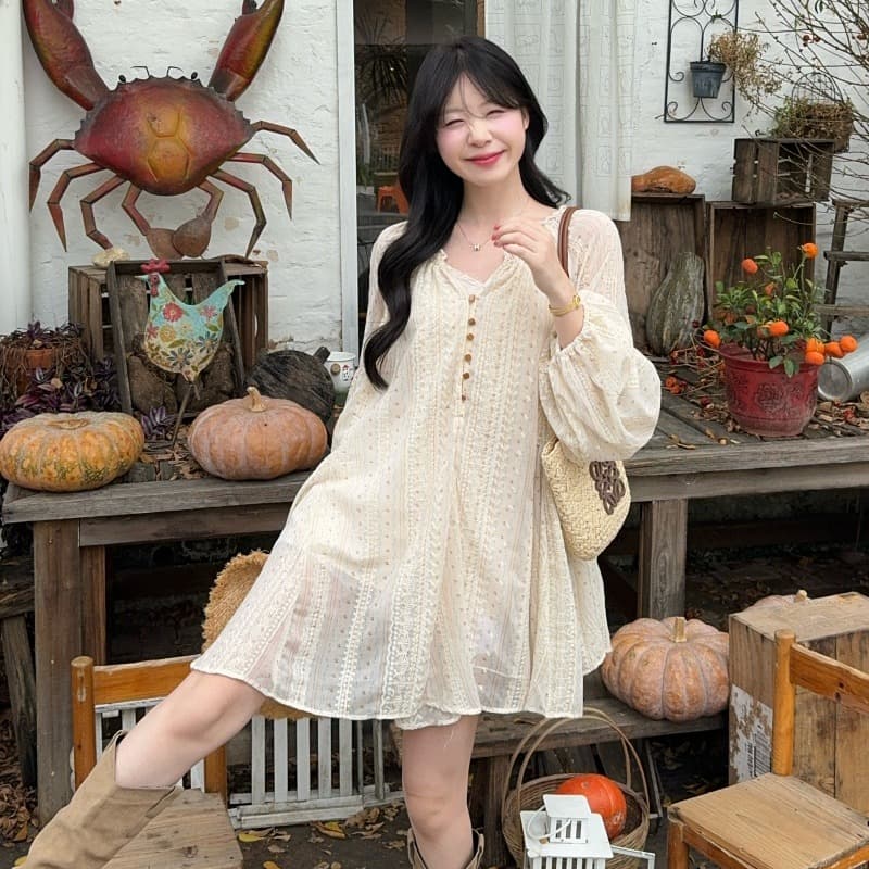 실사 정가 프랑스식 긴팔 여성 드레스 레이스 측면 디자인 센스 자이언트 잘 생긴 루즈핏 치마 조끼 세트 이미지 4