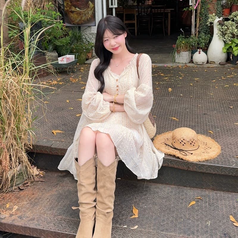 실사 정가 프랑스식 긴팔 여성 드레스 레이스 측면 디자인 센스 자이언트 잘 생긴 루즈핏 치마 조끼 세트 이미지 5
