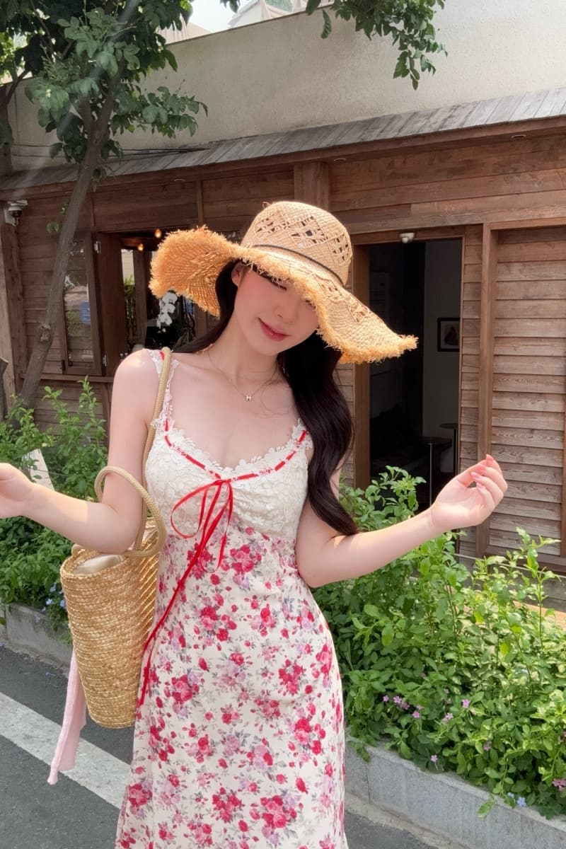 실사 정가 중년 장미 롱 코트 레이스 레이스업 꽃무늬 허리 수축 한 마디 여성 드레스 여름 프랑스식 치마 상세 이미지 3