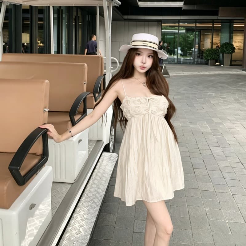 실사 정가 트윈 룸 달콤한 사쿠라 디자인 센스 꽃 주름 슬립 여성 드레스 한 마디 슬림해 보이는 미니 스커트 여름 이미지 4