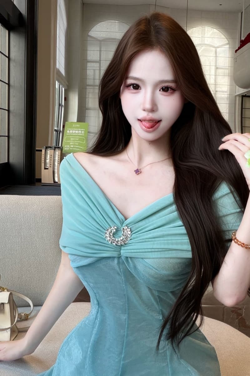 실사 파란색 롱 코트 허리 수축 슬립 여성 드레스 여름 프랑스식 레트로 천 골드 치마 상세 이미지 6