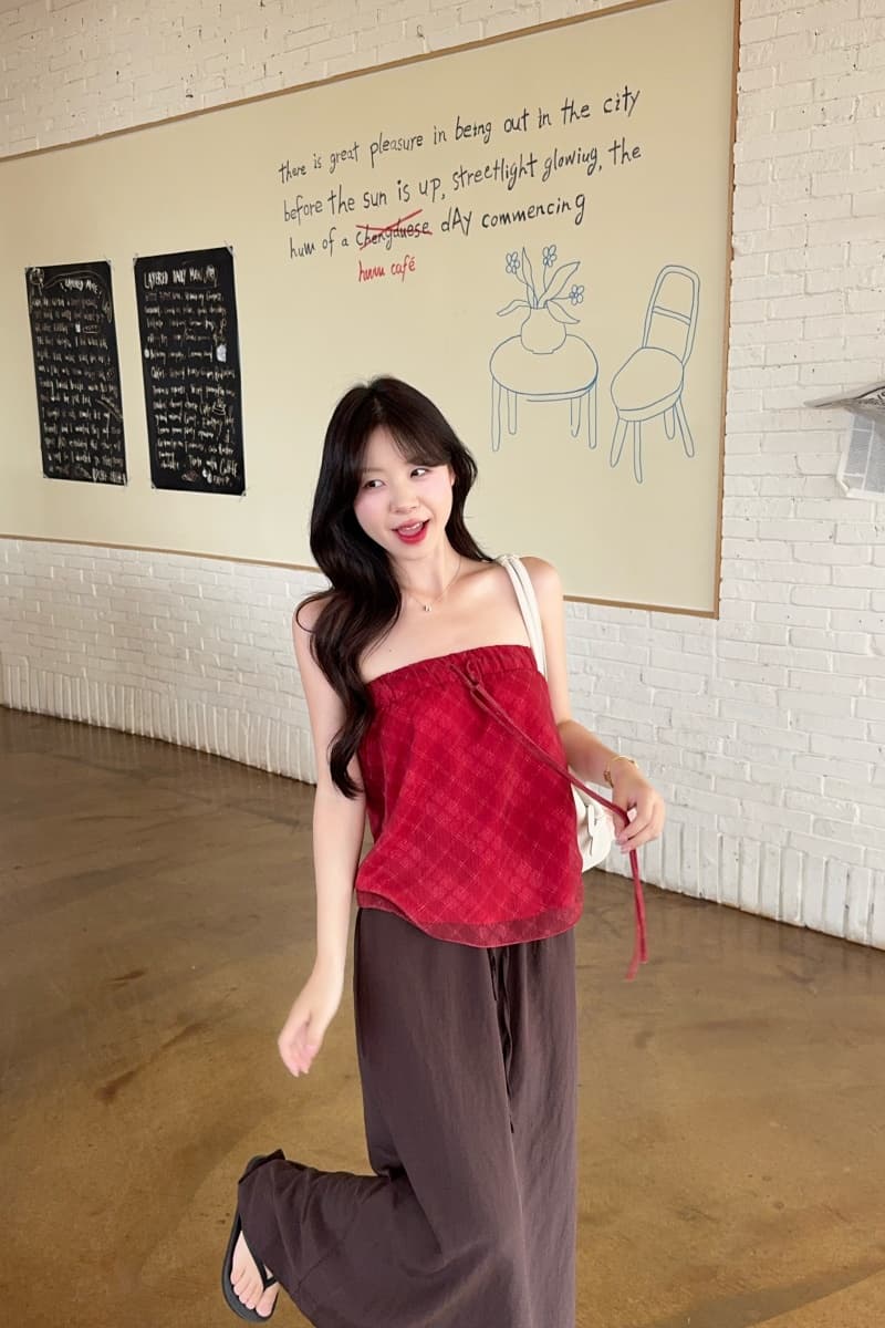 실사 펌프 로프 체크무늬 밴딩 둘 착용 튜브탑 흰색 배경 빨간 입술 조끼 다용도 바닥 청소 한 마디 롱 코트 반 스커트 상세 이미지 19