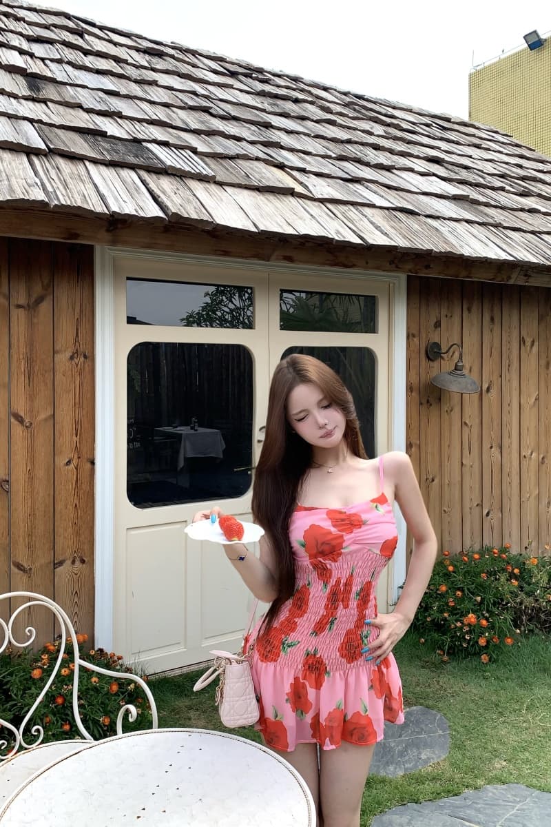 실사 정가 스타일 작은 장미 순수한 욕망 허리 수축 슬림해 보이는 슬립 드레스 상세 이미지 4