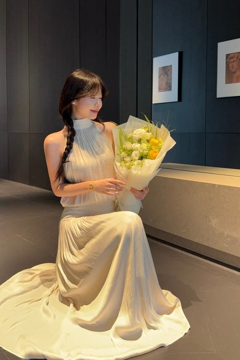 실사 정가 미 시 동백 나무 140g 광택 모방 아세트산 호흡 센스 프랑스식 행침 목 조끼 반신 스커트 상세 이미지 6