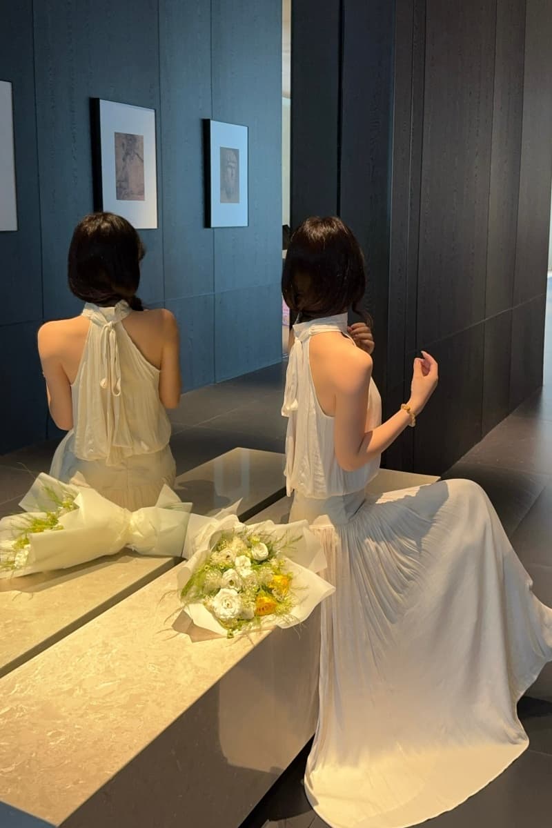 실사 정가 미 시 동백 나무 140g 광택 모방 아세트산 호흡 센스 프랑스식 행침 목 조끼 반신 스커트 상세 이미지 7
