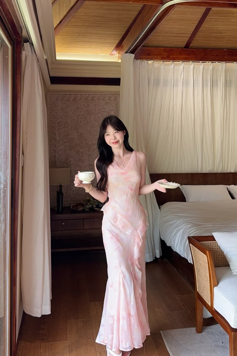 실사 정가 꽃 계곡 인어 슬립 꽃무늬 치마 롱 스커트 몸매 가꾸기 드레스 비스듬한 자르다 인어 꼬리 스커트 상세 이미지 10