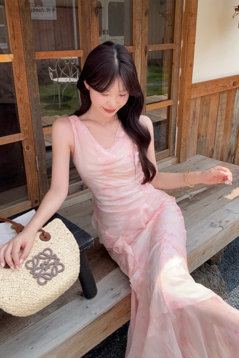 실사 정가 꽃 계곡 인어 슬립 꽃무늬 치마 롱 스커트 몸매 가꾸기 드레스 비스듬한 자르다 인어 꼬리 스커트 상세 이미지 13