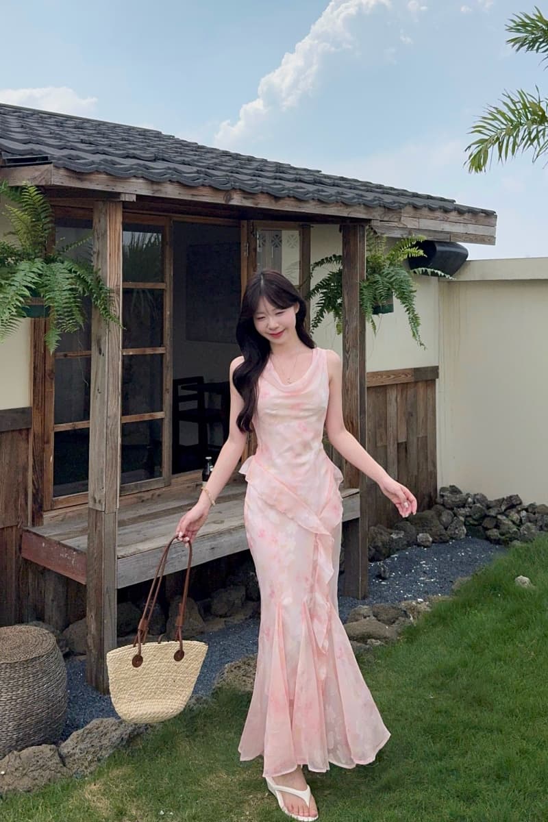 실사 정가 꽃 계곡 인어 슬립 꽃무늬 치마 롱 스커트 몸매 가꾸기 드레스 비스듬한 자르다 인어 꼬리 스커트 상세 이미지 17