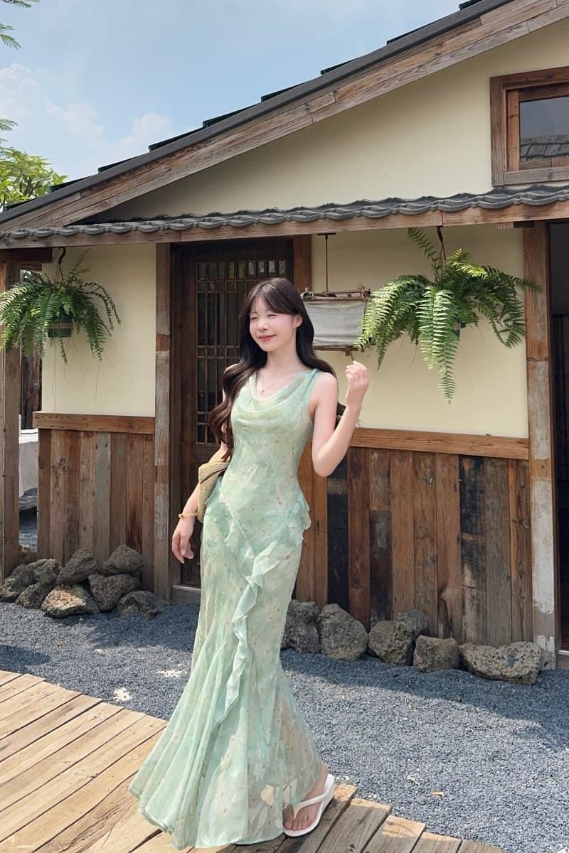 실사 정가 꽃 계곡 인어 슬립 꽃무늬 치마 롱 스커트 몸매 가꾸기 드레스 비스듬한 자르다 인어 꼬리 스커트 상세 이미지 23