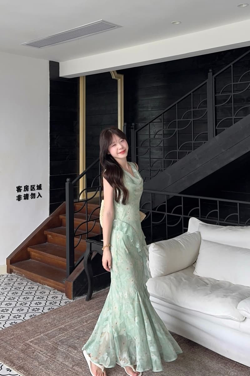 실사 정가 꽃 계곡 인어 슬립 꽃무늬 치마 롱 스커트 몸매 가꾸기 드레스 비스듬한 자르다 인어 꼬리 스커트 상세 이미지 26
