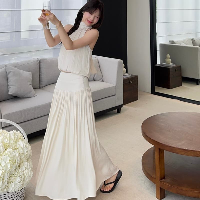 실사 정가 미 시 동백 나무 140g 광택 모방 아세트산 호흡 센스 프랑스식 행침 목 조끼 반신 스커트 이미지 4