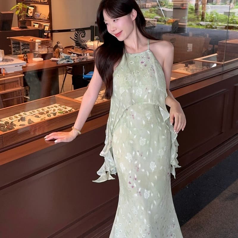 실사 정가 오즈의 마법사 행침 목 슬립 여성 드레스 여름 꽃무늬 인어 꼬리 롱 스커트 섬 착용 가져 가라. 이미지 4