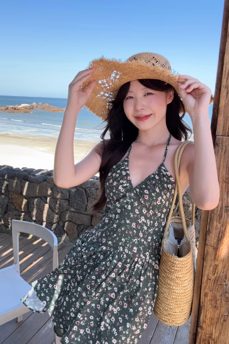 실사 정가 주석 섬 깨진 꿈 녹색 꽃무늬 행침 목 여름 새로운 허리 수축 슬림해 보이는 튜브탑 치마 상세 이미지 7