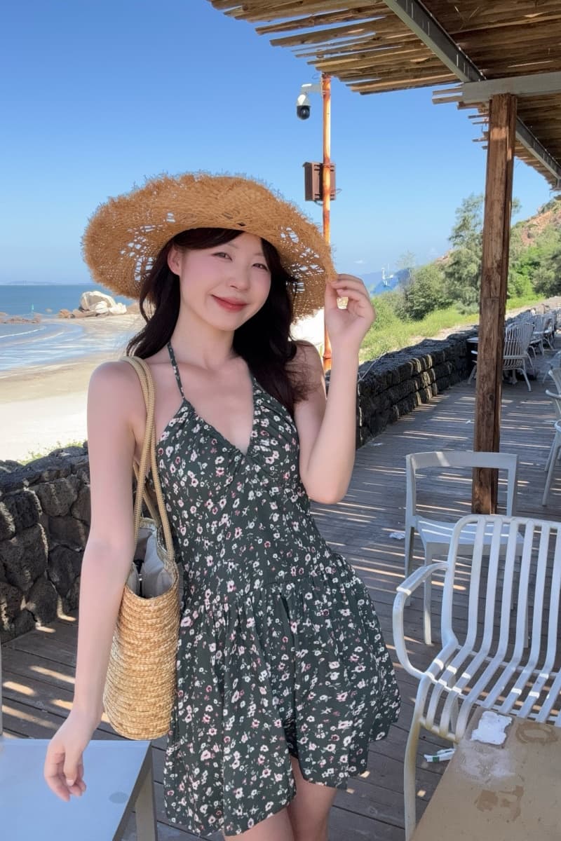 실사 정가 주석 섬 깨진 꿈 녹색 꽃무늬 행침 목 여름 새로운 허리 수축 슬림해 보이는 튜브탑 치마 상세 이미지 16