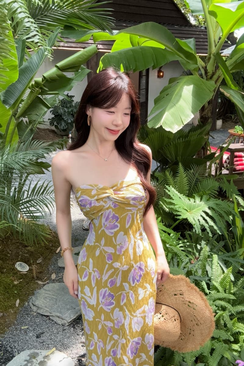 실사 정가 질감 센스 허리 수축 튜브탑 치마 롱 코트 여성 드레스 여름 프린트 휴가 바람 비틀림 치마 상세 이미지 7