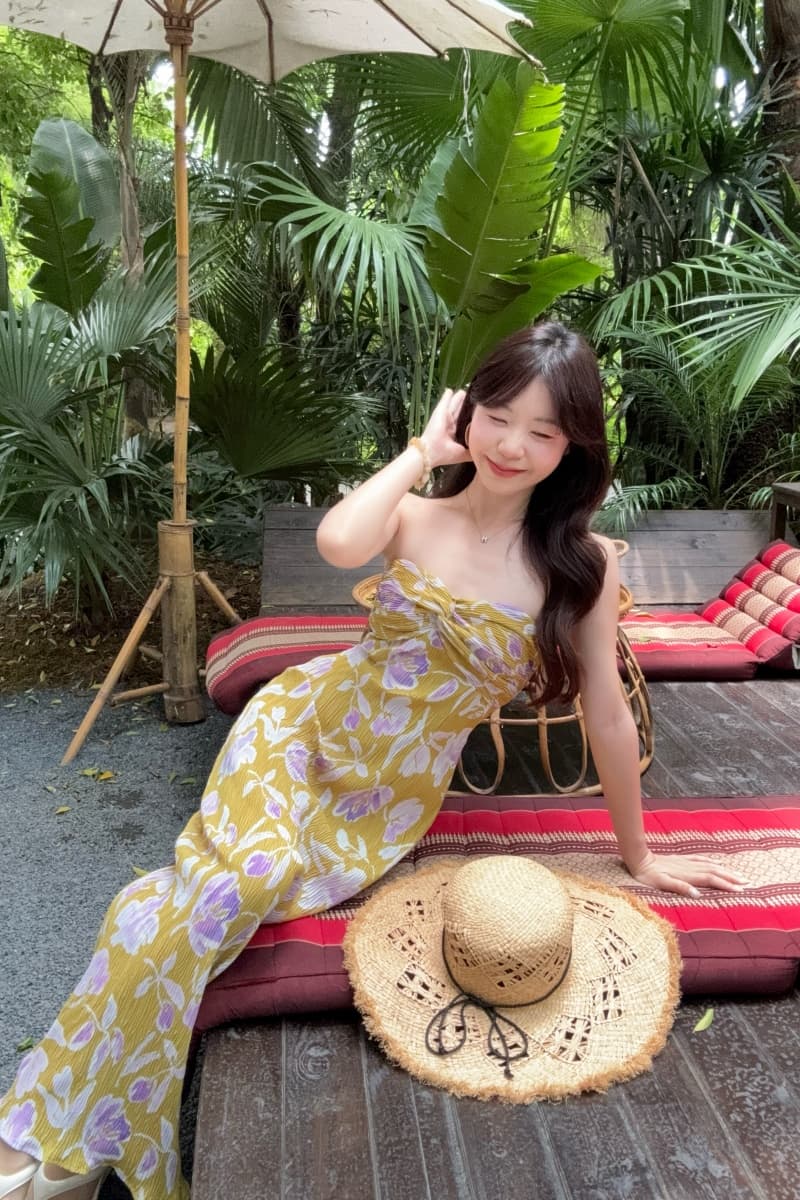 실사 정가 질감 센스 허리 수축 튜브탑 치마 롱 코트 여성 드레스 여름 프린트 휴가 바람 비틀림 치마 상세 이미지 8