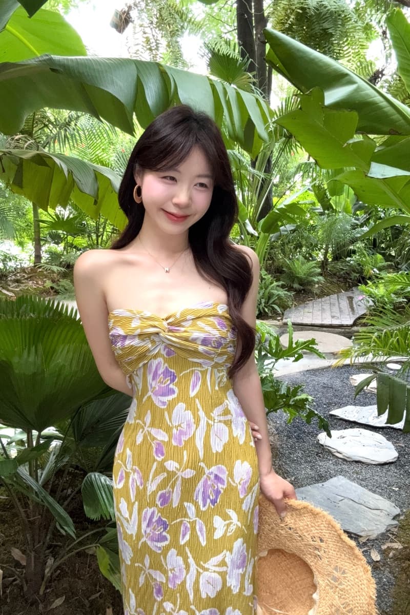 실사 정가 질감 센스 허리 수축 튜브탑 치마 롱 코트 여성 드레스 여름 프린트 휴가 바람 비틀림 치마 상세 이미지 10