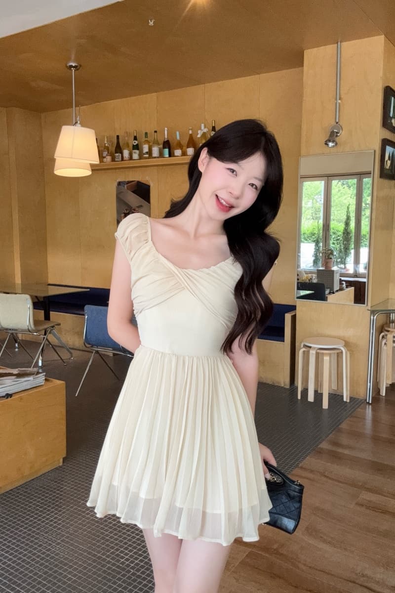 실사 정가 살구 안개 부드러운 포즈 쉬폰 여성 드레스 여름 고급 센스 품격 슬림해 보이는 허리 수축 치마 상세 이미지 8