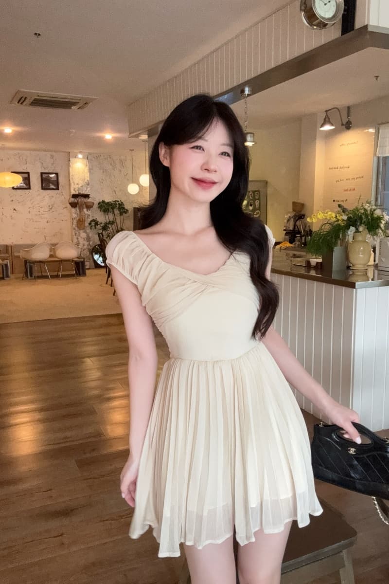 실사 정가 살구 안개 부드러운 포즈 쉬폰 여성 드레스 여름 고급 센스 품격 슬림해 보이는 허리 수축 치마 상세 이미지 11