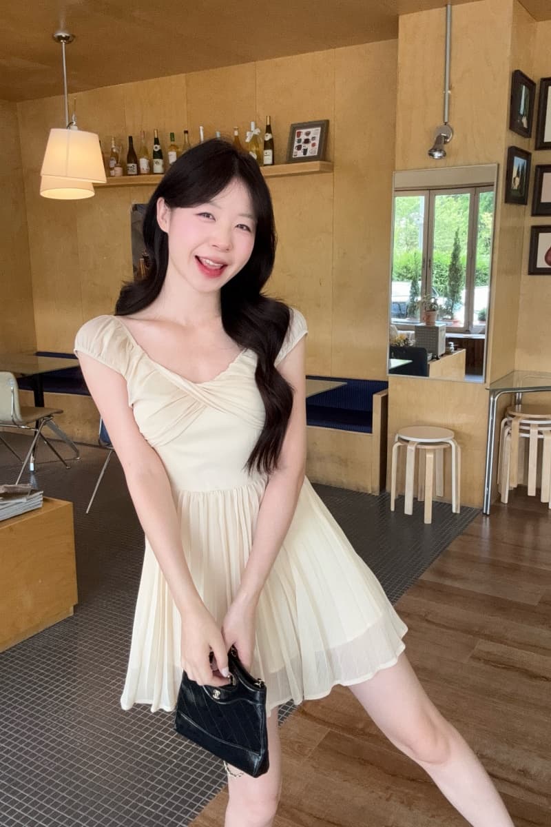 실사 정가 살구 안개 부드러운 포즈 쉬폰 여성 드레스 여름 고급 센스 품격 슬림해 보이는 허리 수축 치마 상세 이미지 14