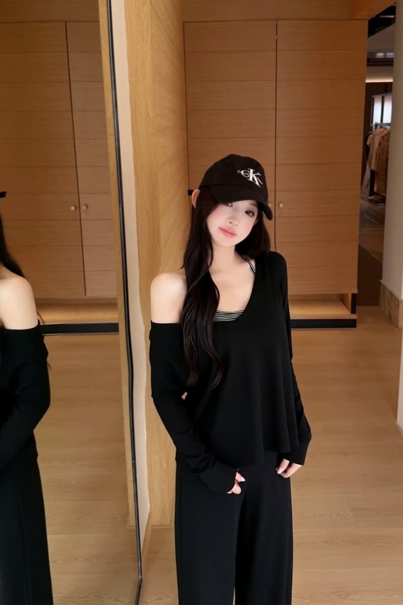 실사 정가 free 느슨함 주간 접시 걷기 시리즈 양성 및 음성 둘 착용 V넥 긴팔 캐주얼 세트 상세 이미지 6
