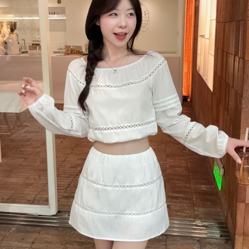 실사 정가 백조 연습곡 miu 부서 홀로우 아웃 자수 홀로우 아웃 화이트 맨위 반 스커트 면 센스 세트 이미지 5