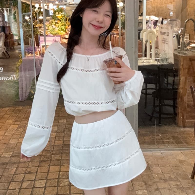 실사 정가 백조 연습곡 miu 부서 홀로우 아웃 자수 홀로우 아웃 화이트 맨위 반 스커트 면 센스 세트 이미지 2