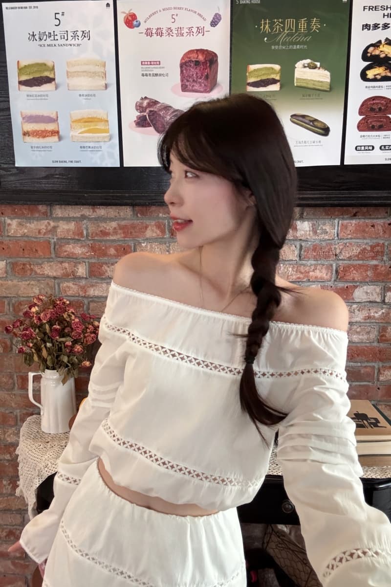 실사 정가 백조 연습곡 miu 부서 홀로우 아웃 자수 홀로우 아웃 화이트 맨위 반 스커트 면 센스 세트 상세 이미지 7
