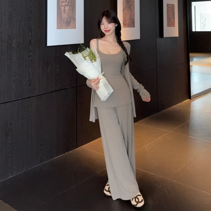 실사 정가 블랙 표준 장기 지배 부드러운 금 양모 모달 높음 지혜 고급 심미 오픈 가디건 세트 이미지 5