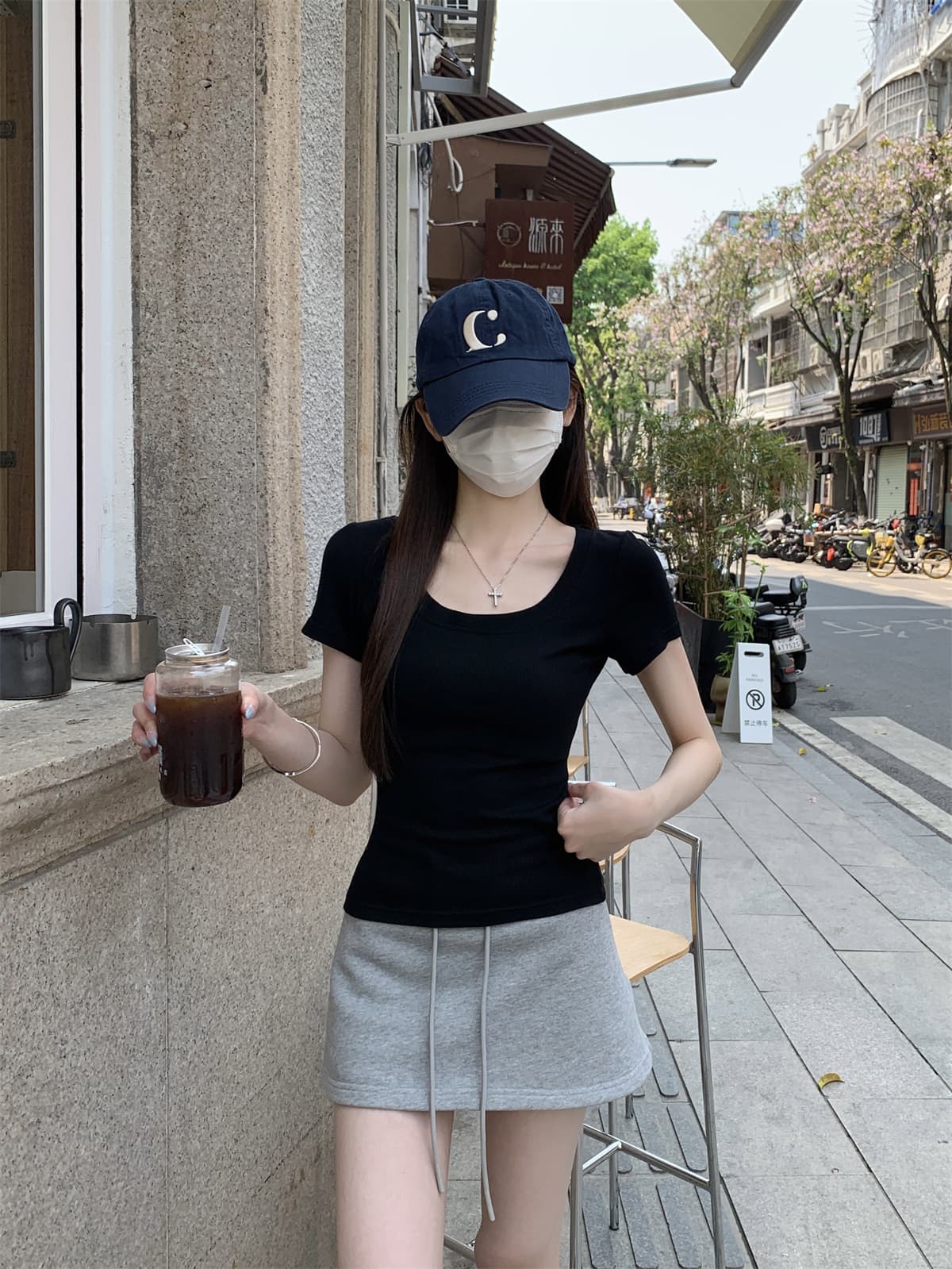 실사 정가 여름 한국 스타일 품격 순수한 욕망 광장 칼라 부드러운 찹쌀 몸매 가꾸기 핫걸 긍정적 인 어깨 슬림해 보이는 반팔 티셔츠 맨위 상세 이미지 3