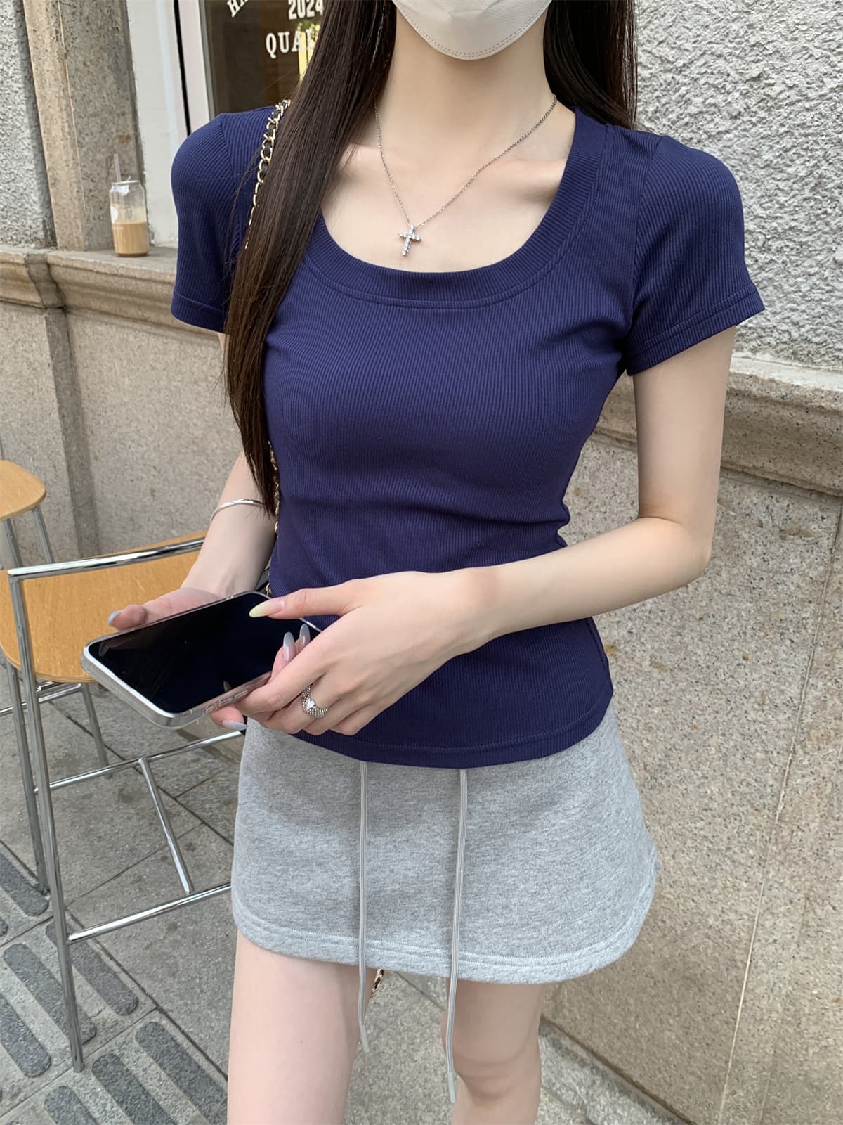실사 정가 여름 한국 스타일 품격 순수한 욕망 광장 칼라 부드러운 찹쌀 몸매 가꾸기 핫걸 긍정적 인 어깨 슬림해 보이는 반팔 티셔츠 맨위 상세 이미지 7
