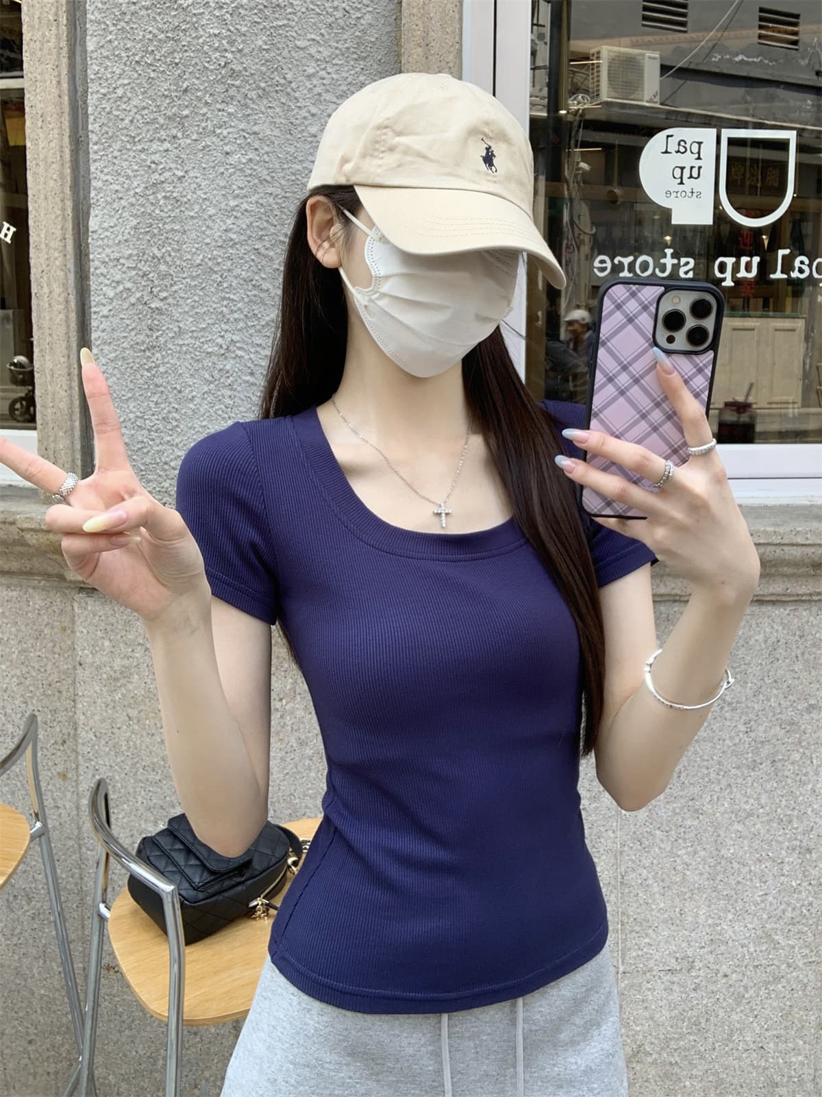 실사 정가 여름 한국 스타일 품격 순수한 욕망 광장 칼라 부드러운 찹쌀 몸매 가꾸기 핫걸 긍정적 인 어깨 슬림해 보이는 반팔 티셔츠 맨위 상세 이미지 12